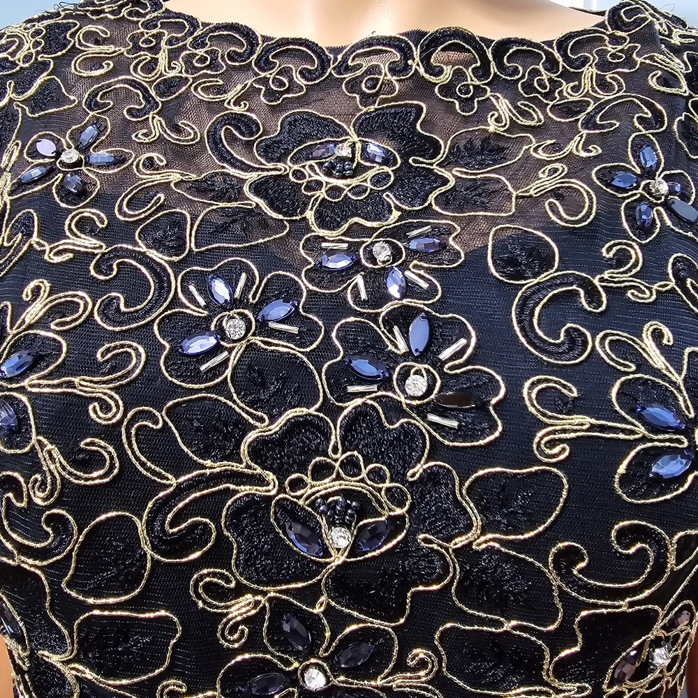 Decode 1.8 Lace and Beaded Applique Navy Formal Whimsigoth Long Gown Size 12 - Picture 7 of 9